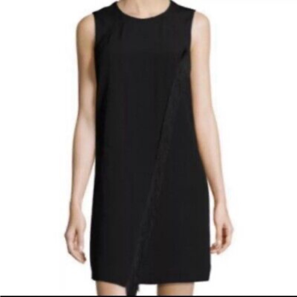 E2 Elizabeth James‎ Black Sleeveless Fringe Crepe Layered Dress